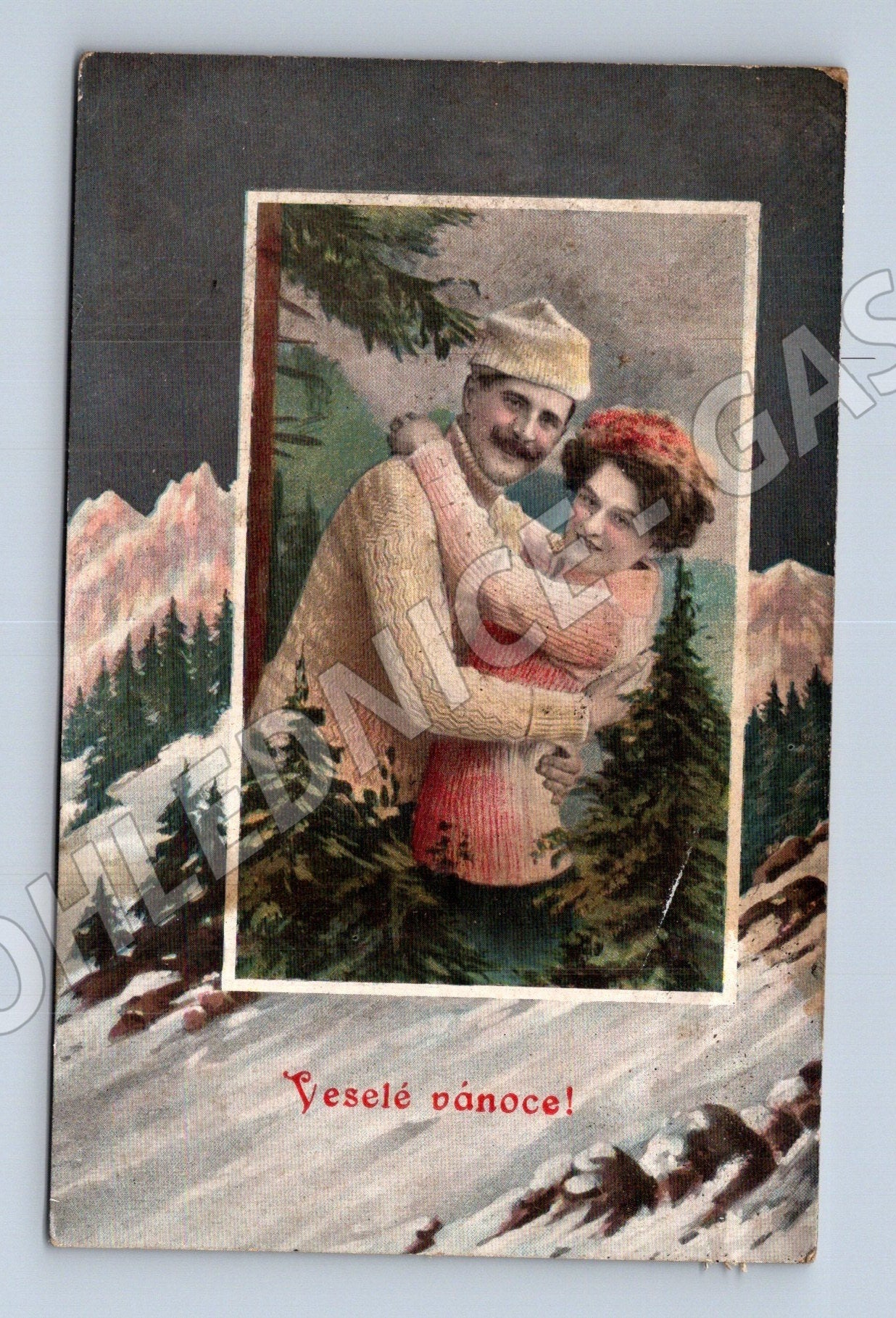 Pohlednice Vánoční zamilovaný pár v horách (M25657)