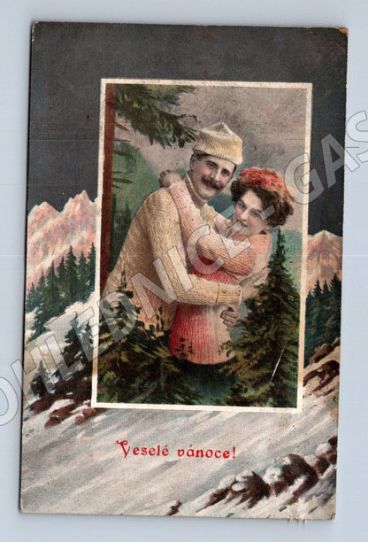 Pohlednice Vánoční zamilovaný pár v horách (M25657)