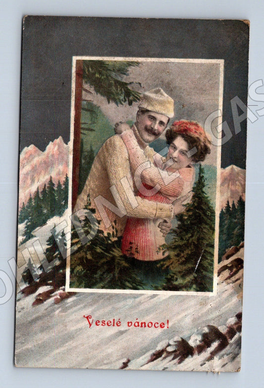 Pohlednice Vánoční zamilovaný pár v horách (M25657)