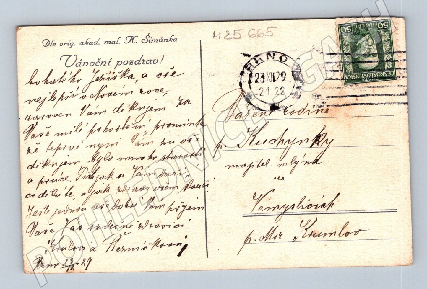 Pohlednice vánoční motiv děti stromeček 1929 (M25665)