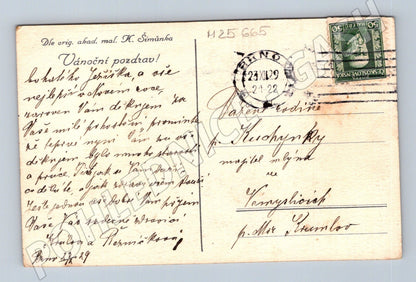 Pohlednice vánoční motiv děti stromeček 1929 (M25665)