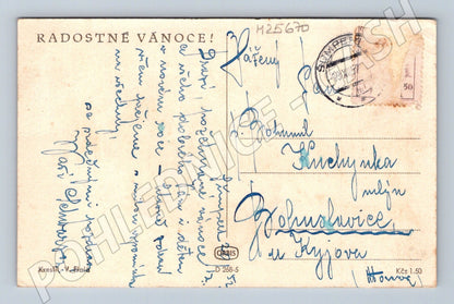 Pohlednice Vánoční motiv děti sáňkování 1941 (M25670)