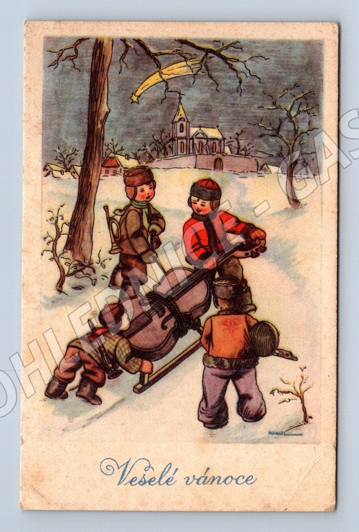 Pohlednice vánoční motiv děti muzikanti 1940 (M25673)