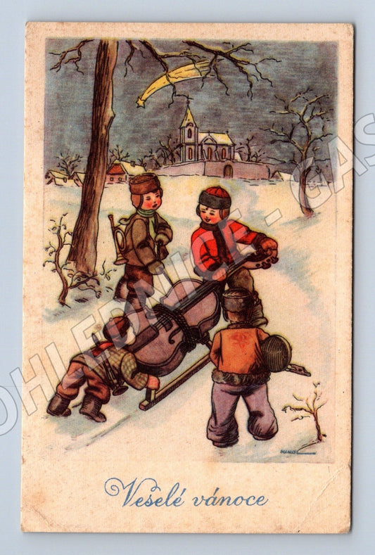 Pohlednice vánoční motiv děti muzikanti 1940 (M25673)
