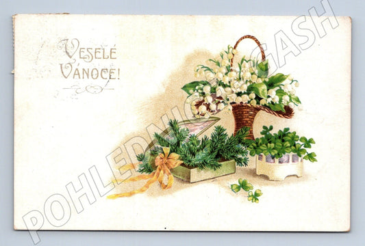 Pohlednice Veselé Vánoce konvalinky 1920 (M25675)
