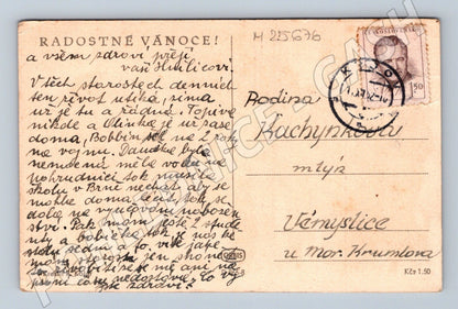 Pohlednice zimní scéna s koňským povozem 1932 (M25676)