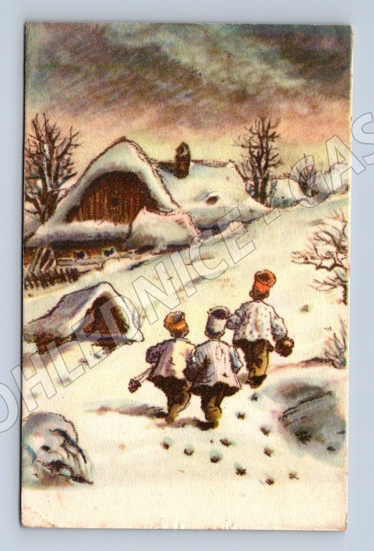 Pohlednice zimní motiv vánoční přání 1950s (M25678)