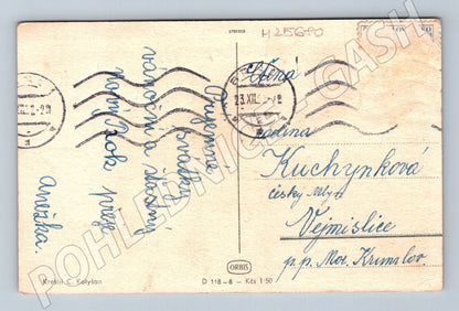Pohlednice děti lyžují Nový rok 1918 (M25680)