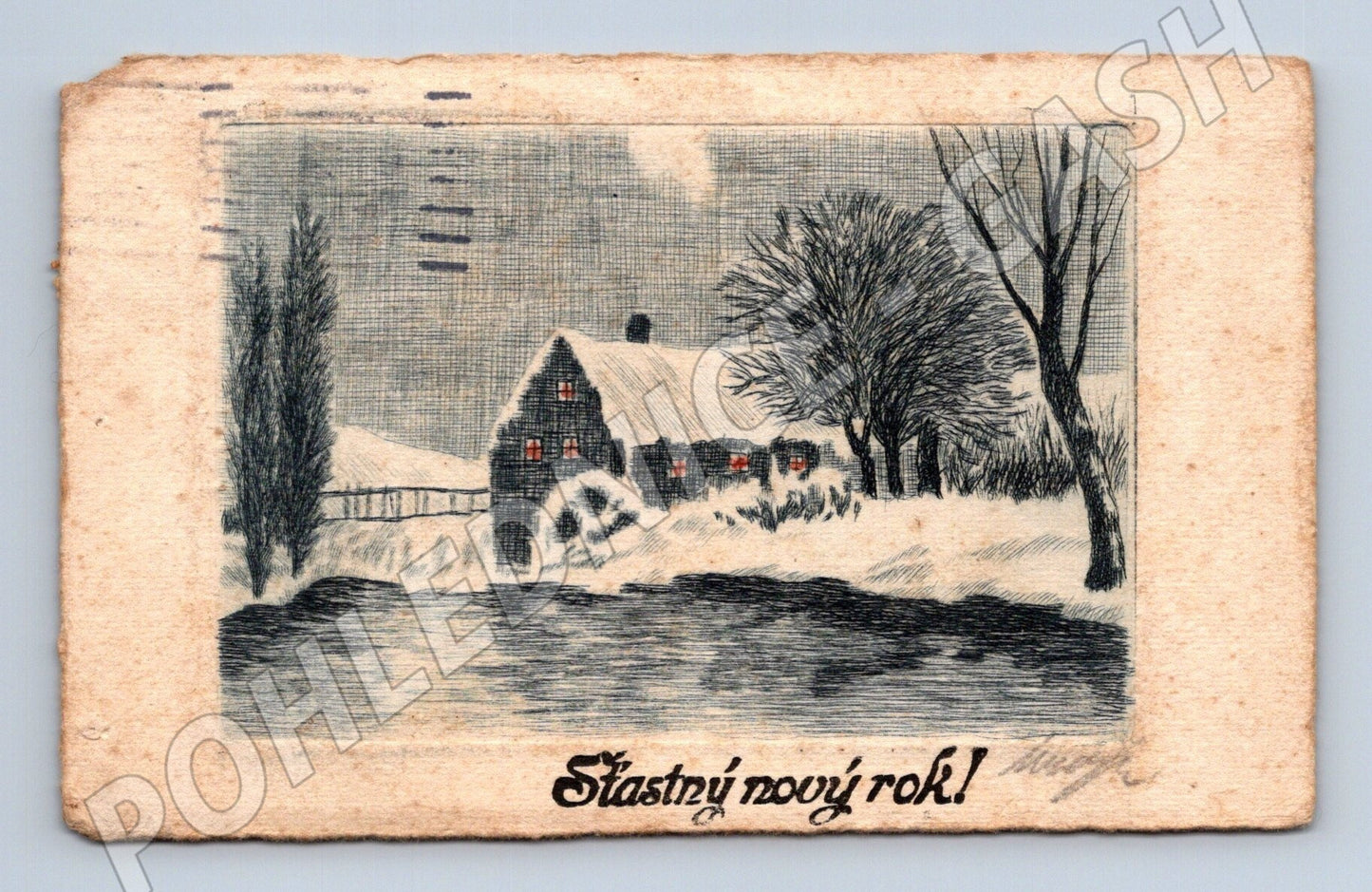 Pohlednice Novoroční zimní krajina 1927 (M25683)
