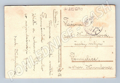 Pohlednice zimní krajina jeleni 1948 (M25690)