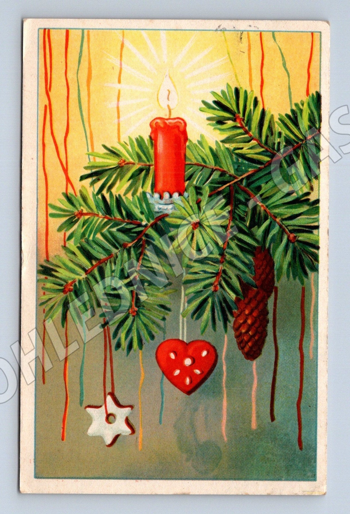 Pohlednice vánoční jehličí svíčka perníčky 1946 (M25692)