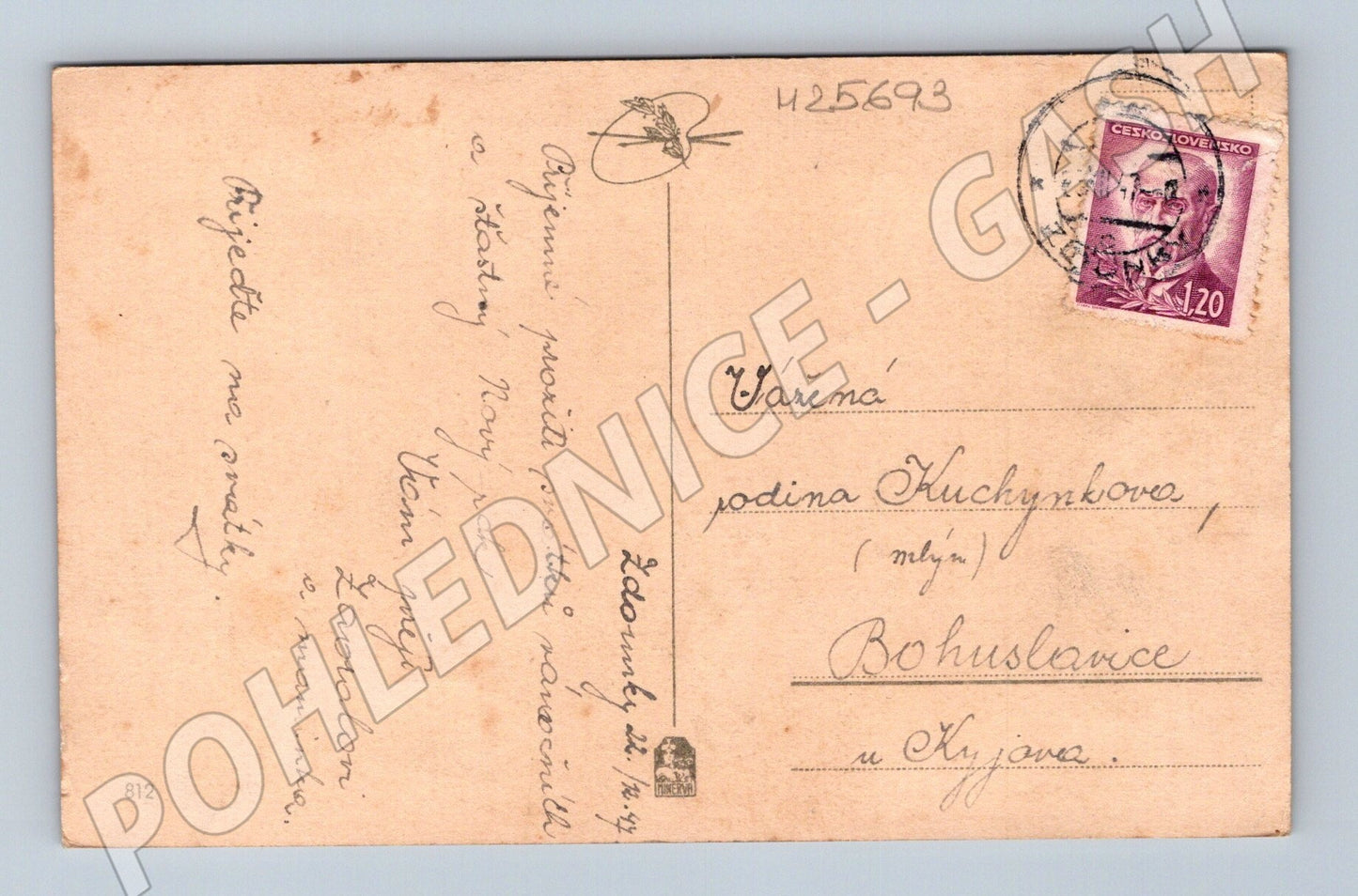 Pohlednice Vánoce děti rybaření 1947 (M25693)