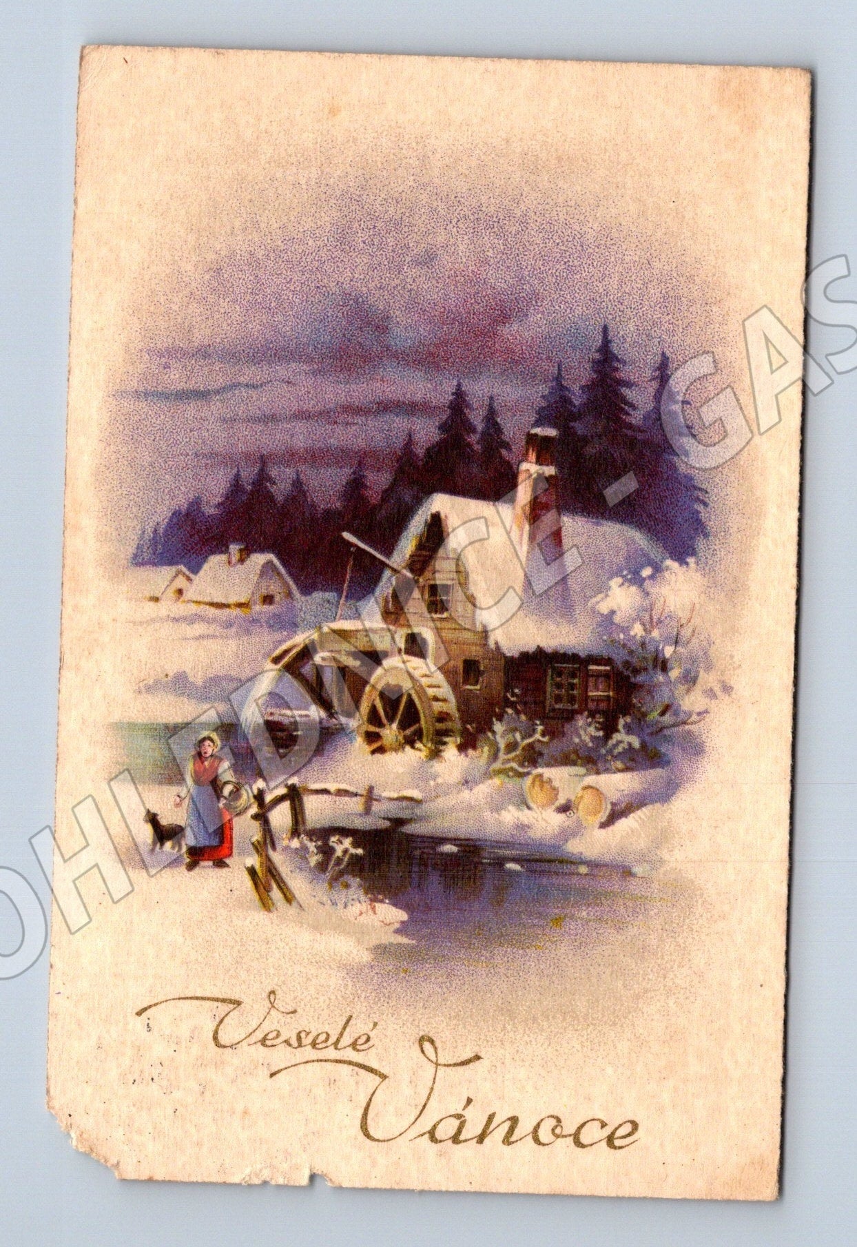 Pohlednice Vánoce zimní scéna Frymburk 1943 (M25694)