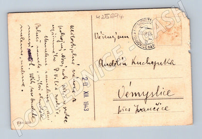 Pohlednice Vánoce zimní scéna Frymburk 1943 (M25694)