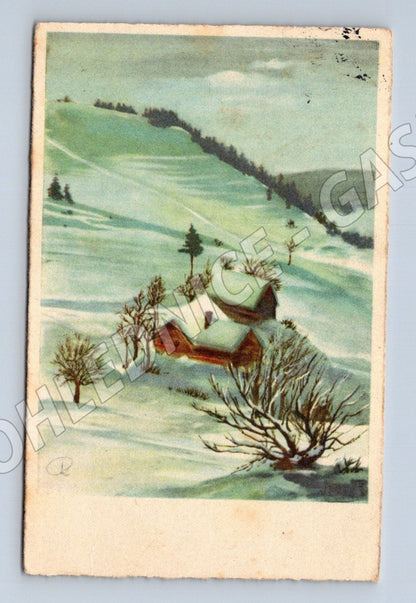 Pohlednice Kostelec zimní krajina Vánoce 1943 (M25695)