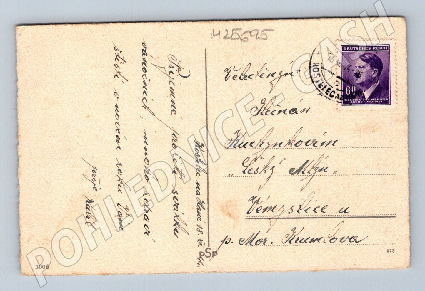 Pohlednice Kostelec zimní krajina Vánoce 1943 (M25695)