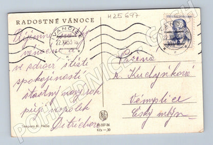 Pohlednice vánoční motiv děti sněhulák 1953 (M25697)