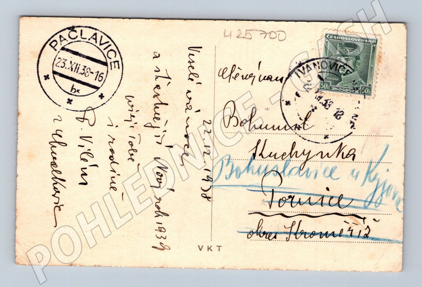 Pohlednice Novoroční putto podkova čtyřlístek 1938 (M25700)