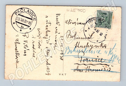 Pohlednice Novoroční putto podkova čtyřlístek 1938 (M25700)