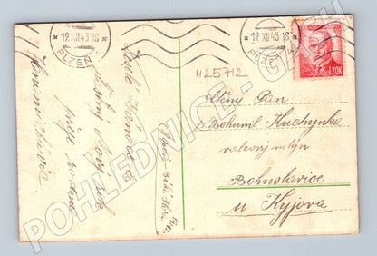 Pohlednice zimní krajina chalupy 1945 (M25712)