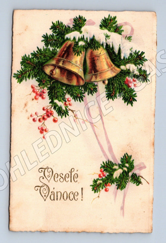 Pohlednice Vánoční motiv zvony jehličí 1934 (M25713)