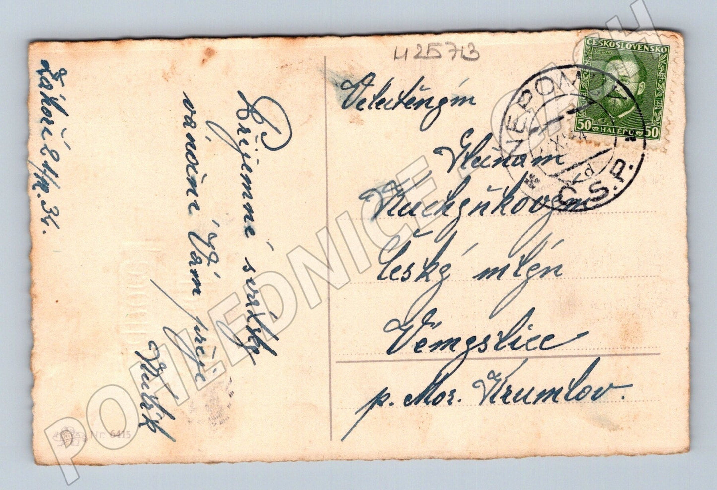Pohlednice Vánoční motiv zvony jehličí 1934 (M25713)