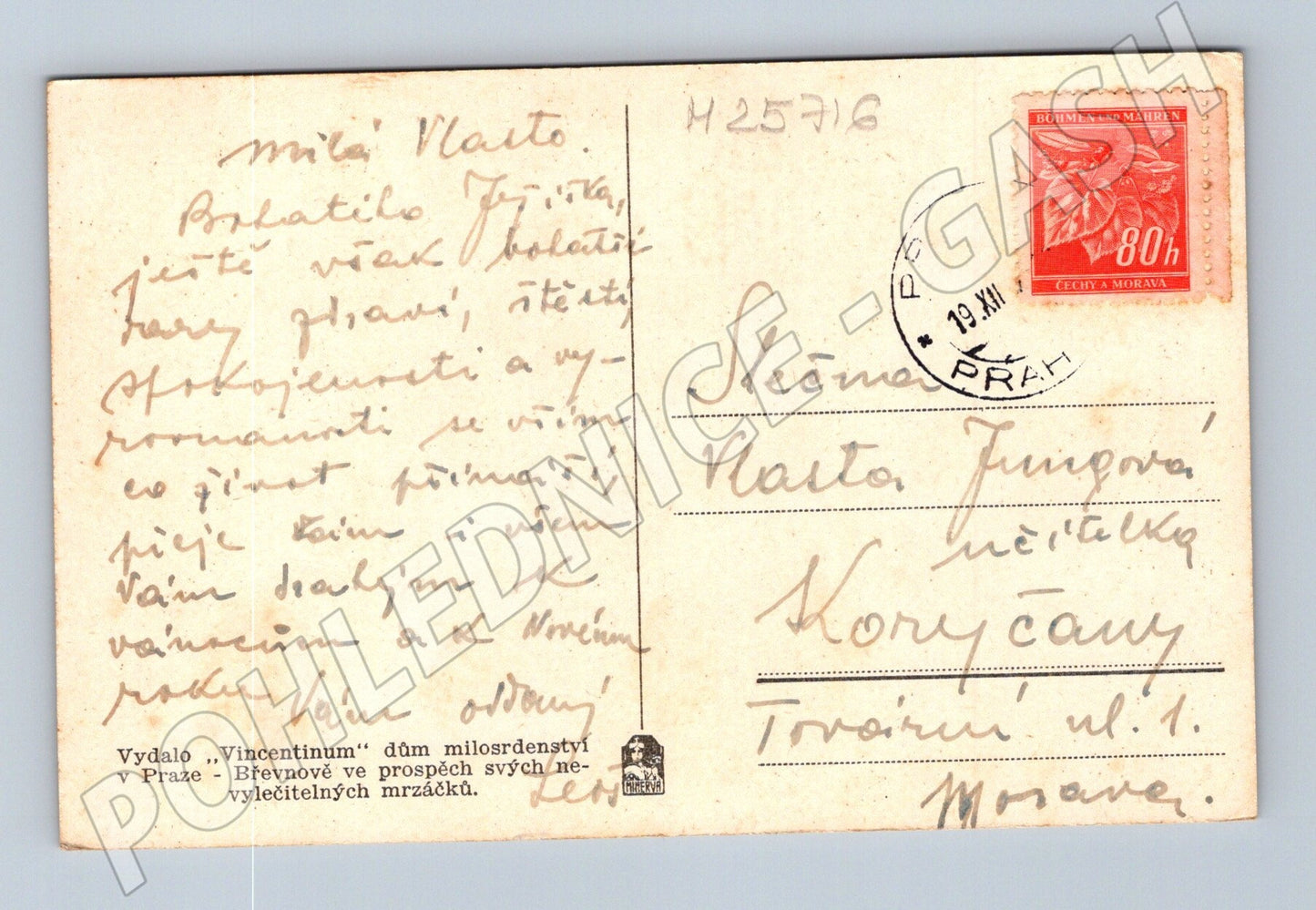 Pohlednice vánoční Josef Mánes Praha 1941 (M25716)