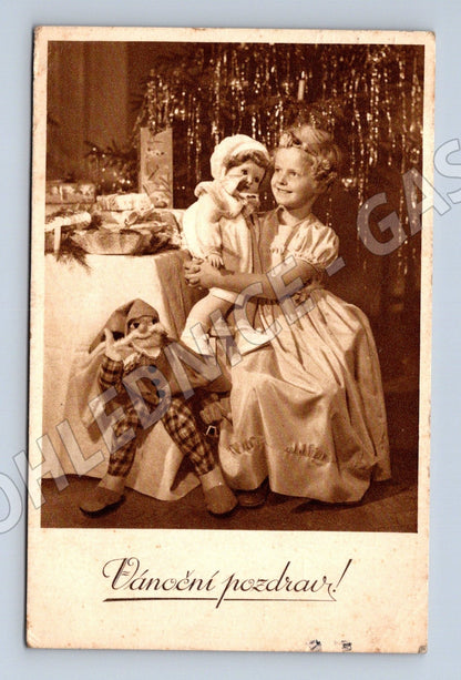 Pohlednice dívka s panenkou Vánoční pozdrav 1943 (M25726)