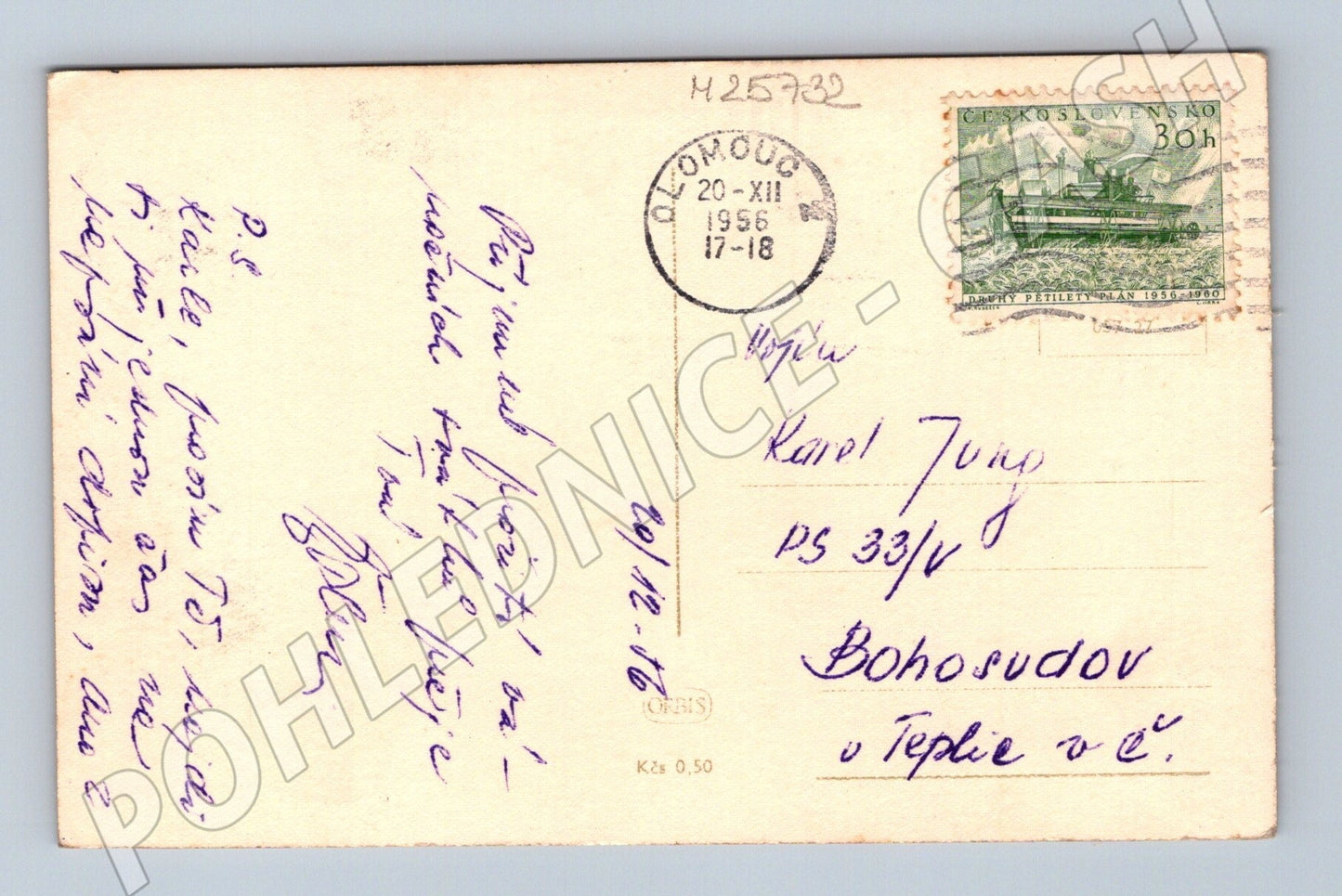 Pohlednice Radostné vánoce dítě u stromečku 1956 (M25732)