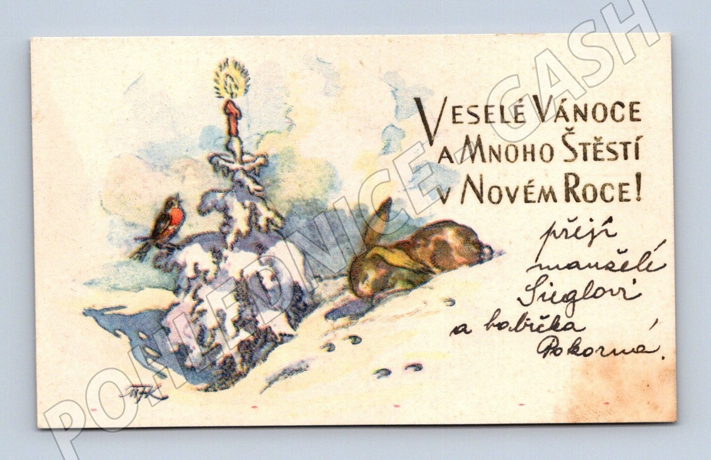 Pohlednice Vánoce a Nový Rok zajíc strom (M25745)