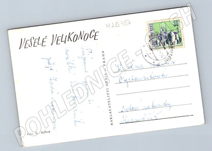 Pohlednice Velikonoce zdobená vajíčka 1950s (M25754)