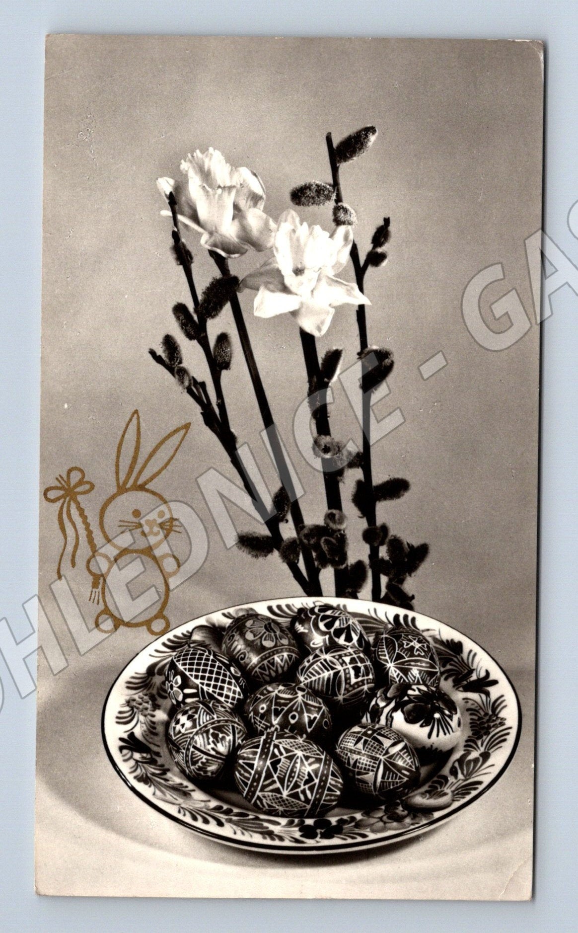 Pohlednice velikonoční motiv vajíčka kočičky 1973 (M25760)