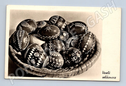 Pohlednice Velikonoční vajíčka v košíku 1960 (M25768)
