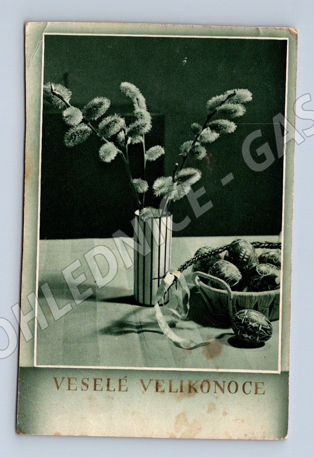 Pohlednice velikonoční motiv kočičky vejce 1946 (M25770)