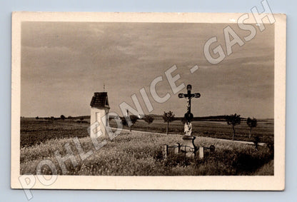 Pohlednice  Velký Újezd kaplička kříž Novoroční (M25776)