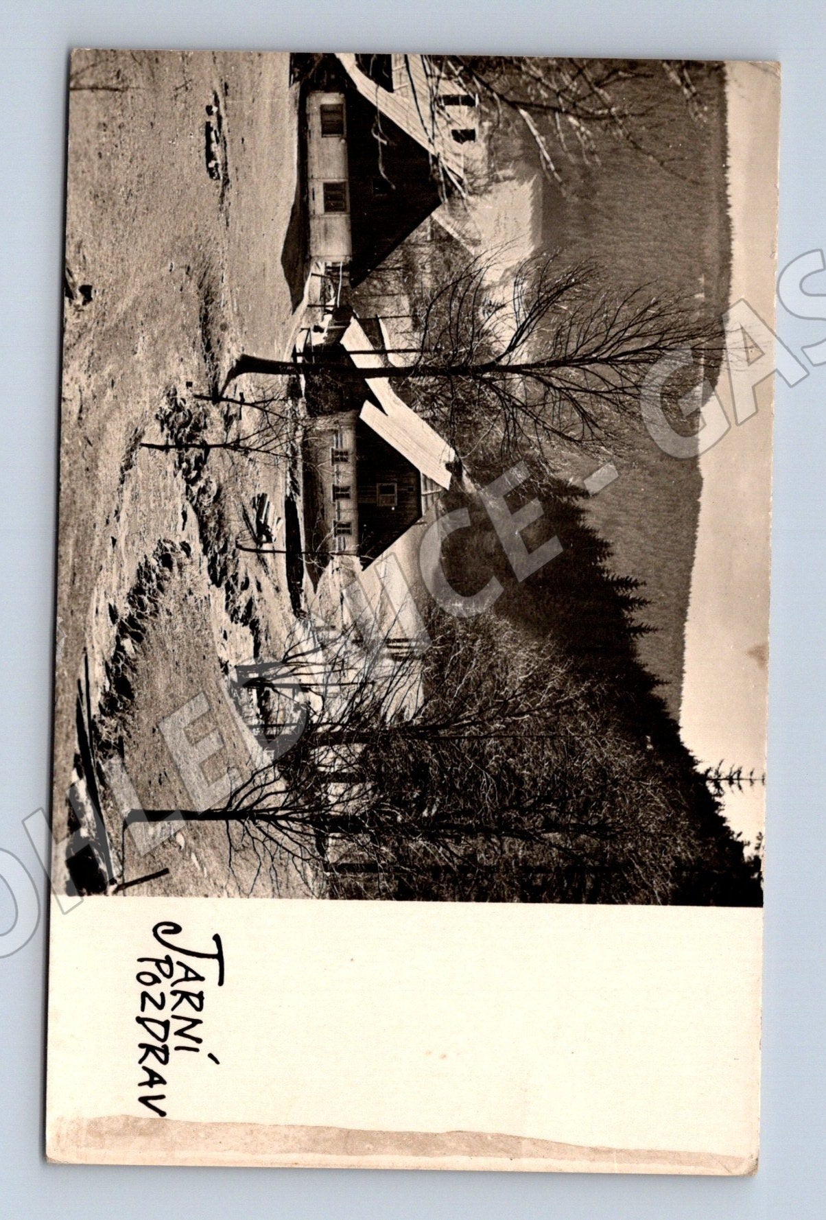 Pohlednice jarní krajina domy potok 1964 (M25784)