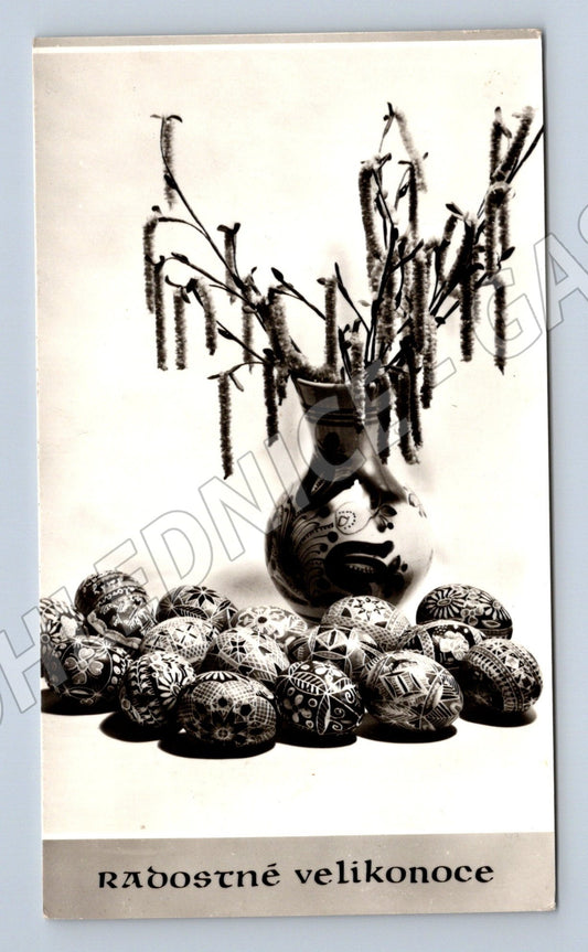 Pohlednice Velikonoční vajíčka a kočičky 1963 (M25805)