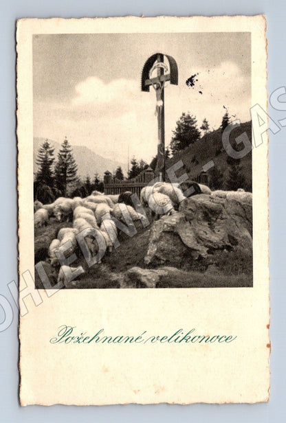 Pohlednice Německo Velikonoční motiv ovce kříž 1938 (M25813)