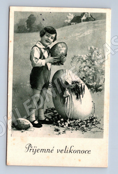 Pohlednice velikonoční dítě s vejci 1938 (M25824)