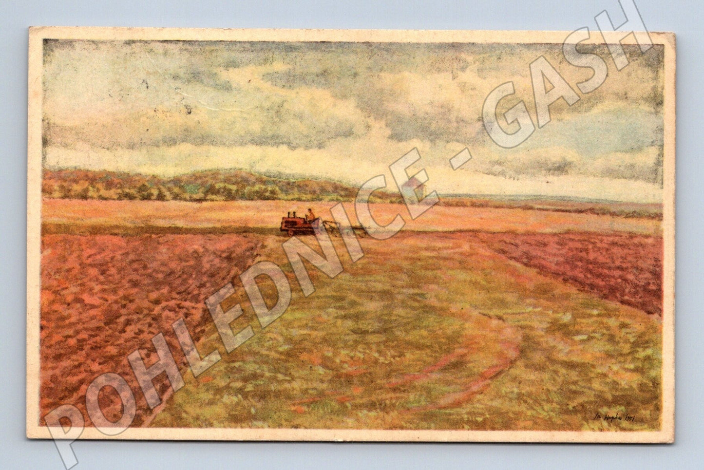 Pohlednice Josef Hapka traktor na poli Velikonoce 1942 (M25828)