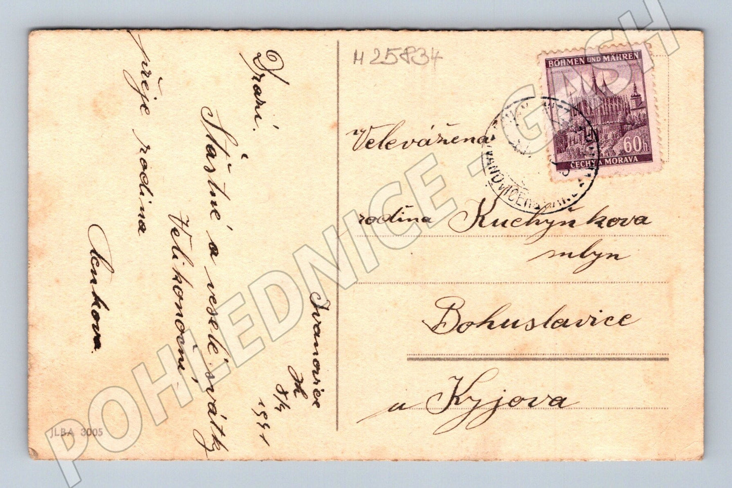 Pohlednice Velikonoce dítě s kočičkami 1944 (M25834)
