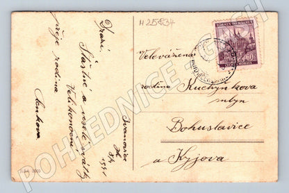 Pohlednice Velikonoce dítě s kočičkami 1944 (M25834)