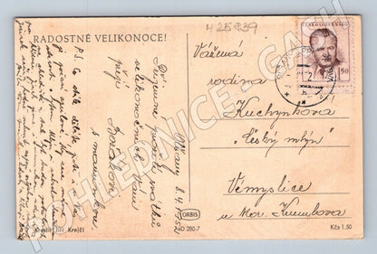 Pohlednice děti zdobí vajíčka Velikonoce 1952 (M25839)