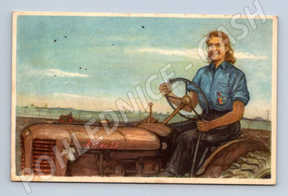 Pohlednice žena na traktoru Zetor 25 Velikonoce 1954 (M25843)