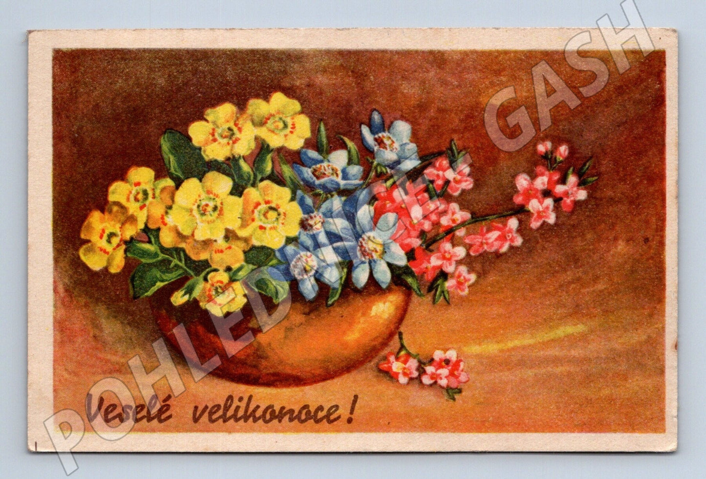 Pohlednice Veselé velikonoce květiny 1950 (M25847)