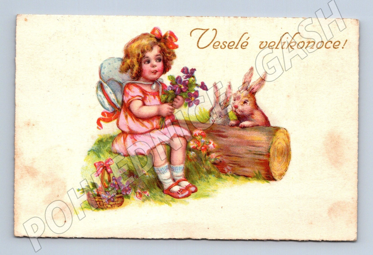 Pohlednice velikonoční dívka zajíci (M25848)