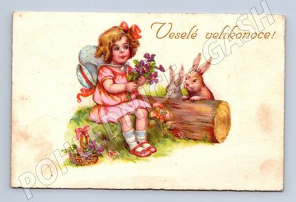 Pohlednice velikonoční dívka zajíci (M25848)