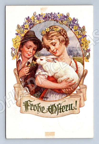 Pohlednice Frohe Ostern! zajíc květiny vzducholoď 1936 (M25849)