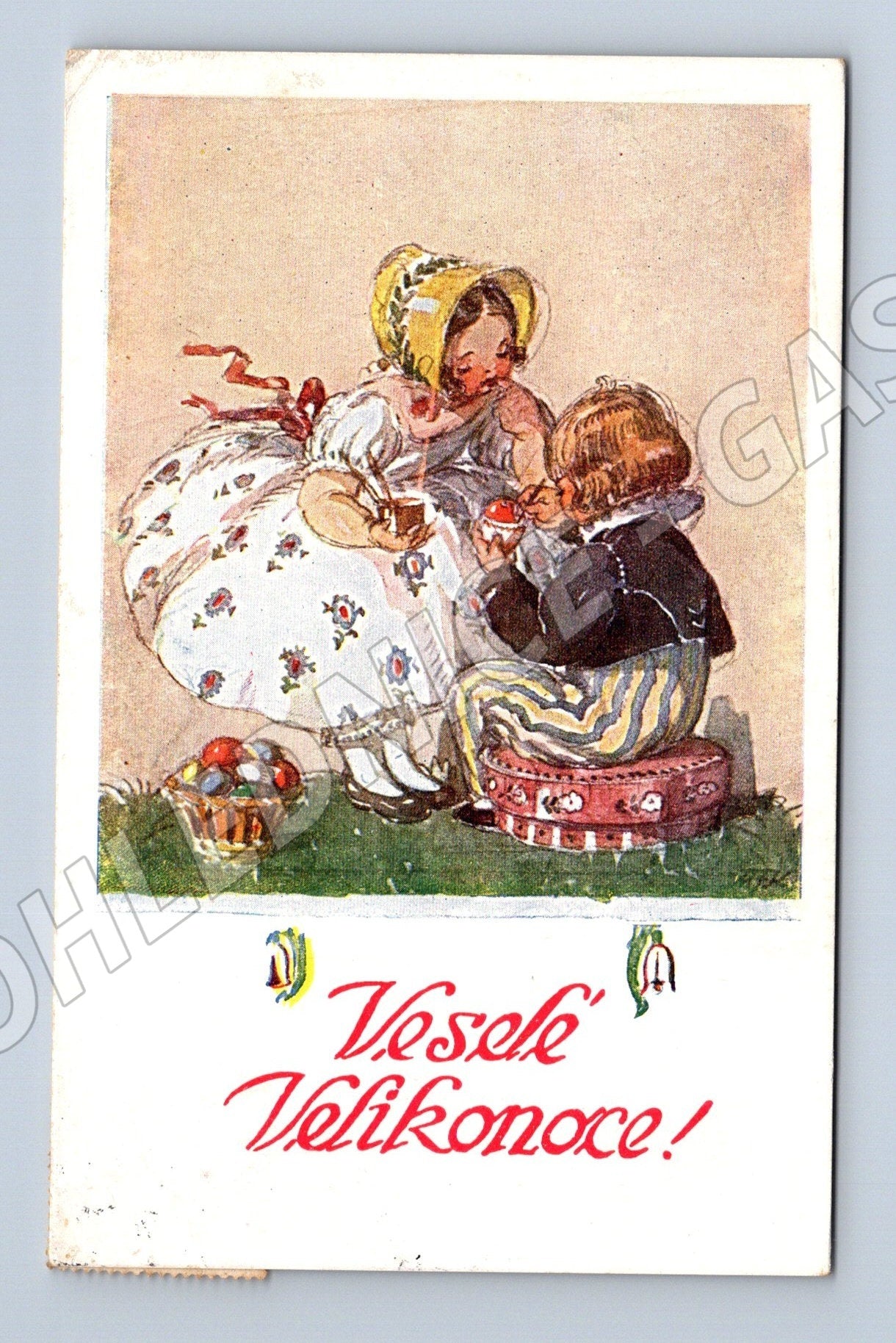 Pohlednice Velikonoce děti s vajíčky Protektorát (M25856)