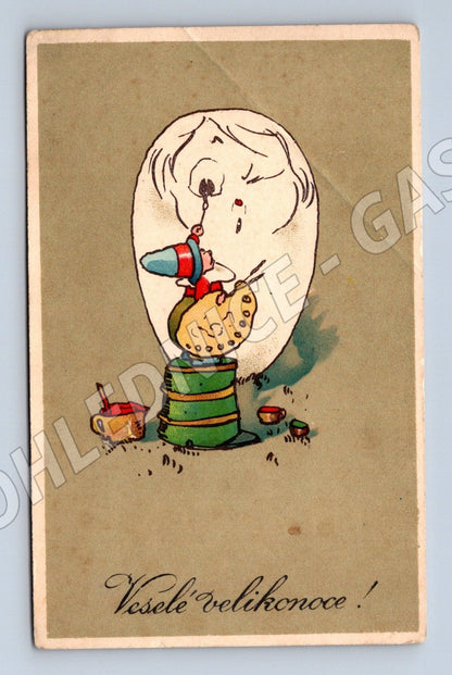 Pohlednice velikonoční ilustrace s vejcem (M25861)